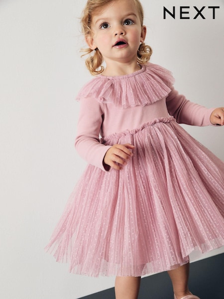 وردي - Long Sleeve Mesh Dress (3mths-7yrs) (B68931) | ‏107 ر.س.‏ - ‏131 ر.س.‏