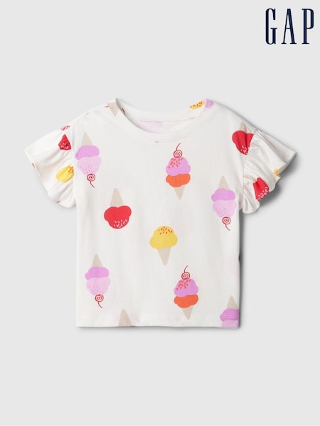 Gap White Ruffle Short Sleeve T-Shirt (Newborn-5yrs) (B68942) | €5.50