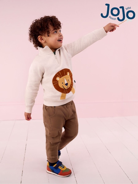 JoJo Maman Bébé Natural Lion Appliqué Half Zip Sweatshirt (B69012) | €40