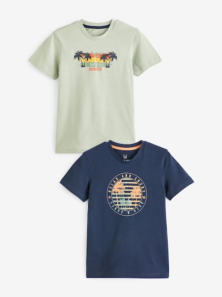 JACK & JONES JUNIOR Blue Short Sleeve Crew Neck Printed T-Shirts 2 Pack (B69123) | € 10