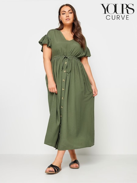 Yours Curve Khaki Green Linen Maxi Dress (B69139) | €45