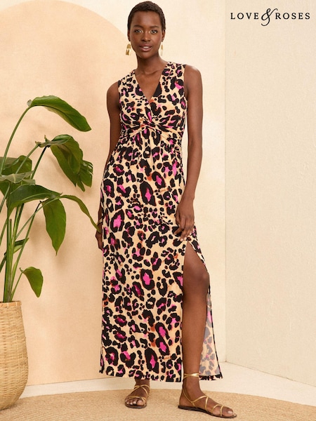Love & Roses Drape Twist Front Sleeveless Jersey Midi Dress (B69145) | 150 LEI