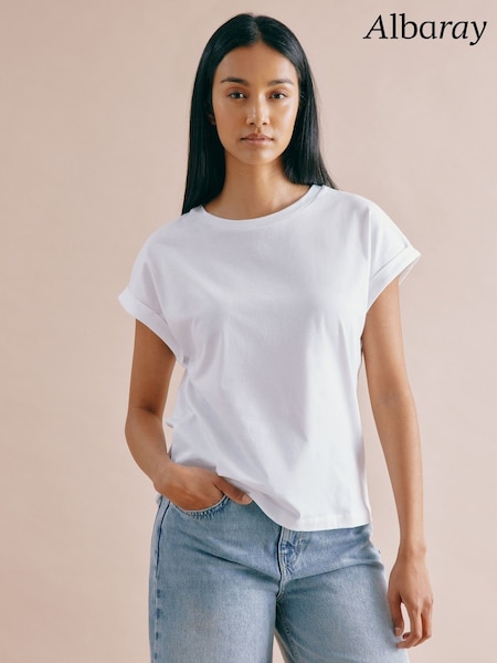 Valkoinen - Albaray 100% Cotton Roll Back T-paita (B69245) | €46