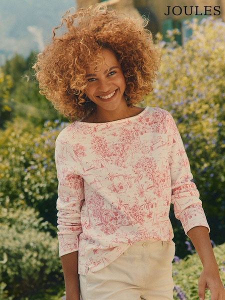 Toile de Jouy Pink - Joules Harbour Boat Neck Printed Top (B69295) | ‏176‏₪