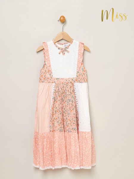 Miss Pink 100% Cotton Patchwork Dress With Frill Sleeve (B69314) | 130 LEI