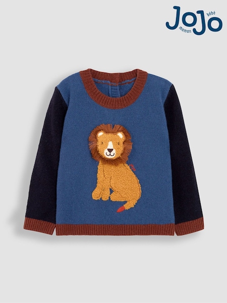 JoJo Maman Bébé Navy Lion Colour Block Lambswool Jumper (B69353) | €47
