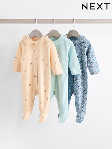 Cream/Blau - Baby Collared 100% Cotton Sleepsuit (0mths-2yrs) (B69457) | 19 € - 21 €