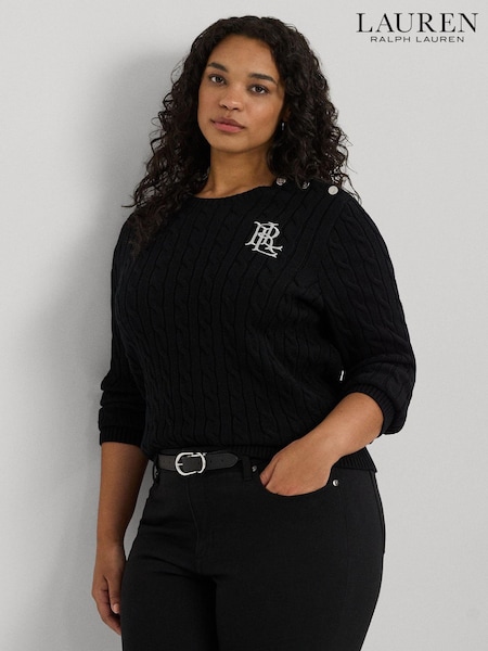 Lauren Ralph Lauren Curve Montiva Cable Knit Logo 100% Cotton Jumper (B69459) | €108