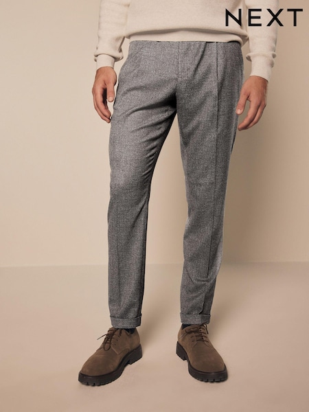 Brown Slim Tapered Fit Textured Side Adjuster Trousers (B69460) | AED74