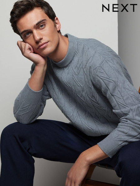 Синій - Regular Fit Textured Stitch Jumper with Wool (B69474) | 1 559 грн