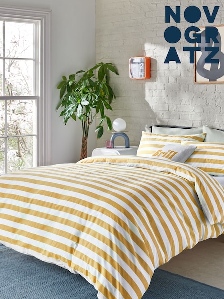 Novogratz Yellow Cosmina Stripe 100% Cotton Duvet Cover and Pillowcase Set (B69486) | €34 - €74