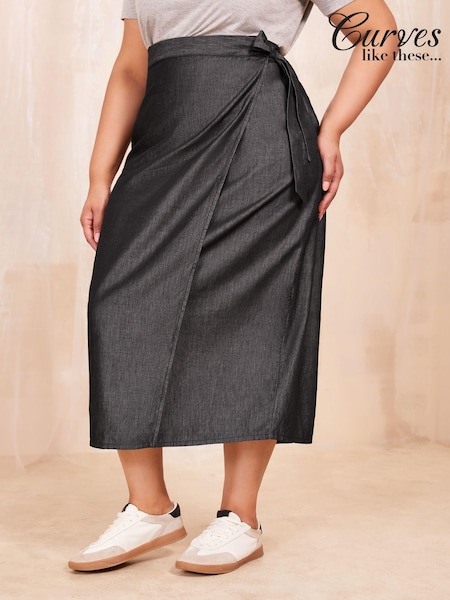 Curves Like These Black Lightweight Denim Midi Wrap Skirt (B69544) | €27