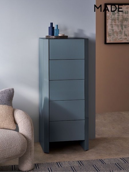 MADE.COM Blue Glass Eleni 5 Drawer Chest of Drawers (B69701) | €756