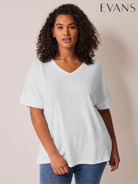 Valkoinen - Evans V-kaula-aukko Modal T-paita (B69703) | €35