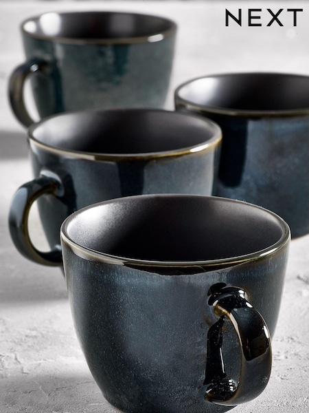 Set of 4 Teal Blue Logan Reactive Glaze Mugs (B69757) | 108 QAR