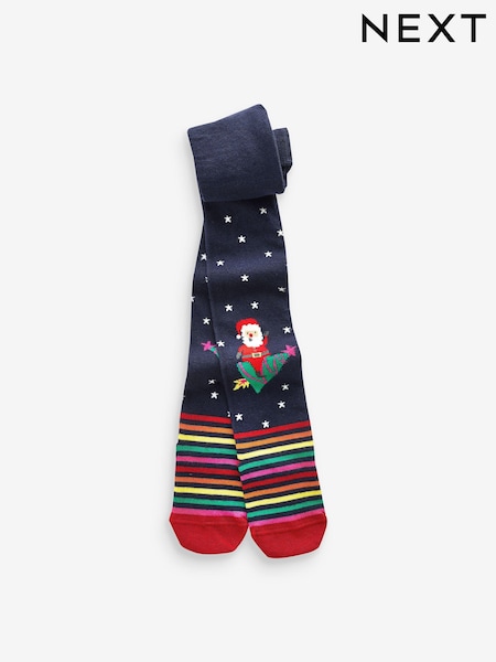 Navy Blue Santa Cotton Rich Christmas Character Tights (B69861) | AED16 - AED19