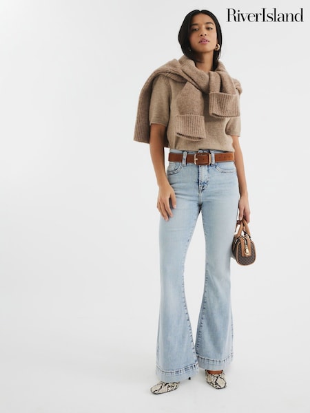 Світло-синій 3 - River Island Petite High Rise Tummy Hold Flare Jeans (B69951) | 3 184 грн