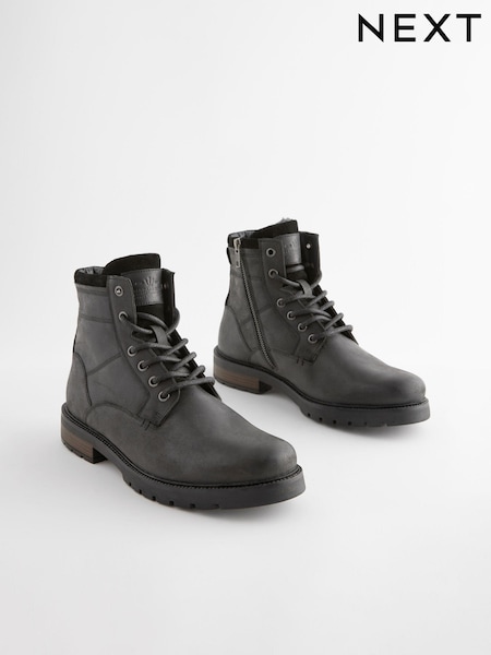 Svart - Leather Zip Up Borg Lined Boots (B69996) | kr742