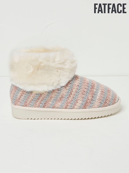 FatFace Light Pink Faux Fur Cuff Knit Boots (B70124) | €26