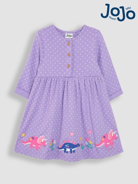 JoJo Maman Bébé Lilac Purple Dino Appliqué Button Front Dress (B70125) | € 37
