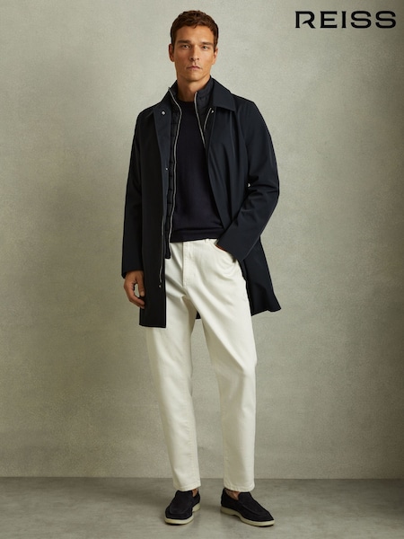 Reiss Navy Logan Hybrid Removable Funnel Neck Overcoat (B70130) | €432