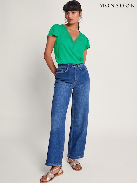 Monsoon 100% Linen Lisa Lace T-Shirt (B70167) | 204 LEI