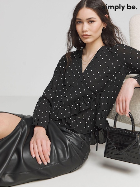 Simply Be Mono Spot Sheer Wrap Long Sleeve Blouse (B70310) | €15.50