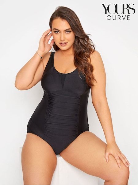Yours Curve Black Ruched Mesh Tummy Control Swimsuit (B70429) | 51 €