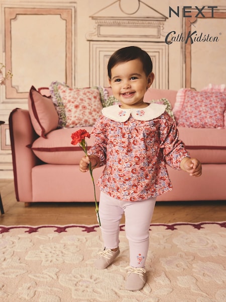 Cath Kidston Red Floral Baby Collared Jersey Top & Legging Set (B70500) | $38 - $42
