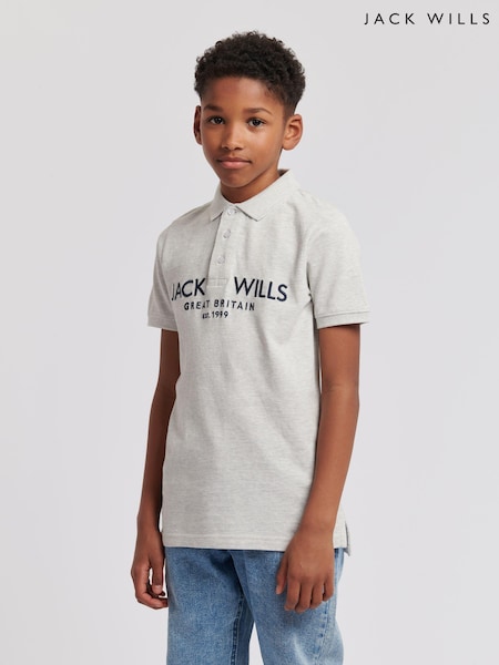 Jack Wills Grey Boys Pique 100% Cotton Polo Shirt (B70506) | €39 - €47
