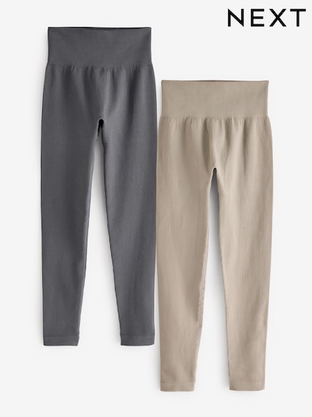 رمادي/بيج فاتح - Ribbed High Waist Leggings 2 Pack (B70524) | ‏216 ر.س.‏