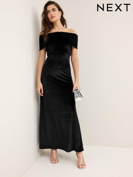 أسود - Bardot Velvet Maxi Dress (B70534) | ‏33 ر.ع.‏