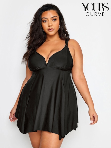 Yours Curve Black Knotted Strap Hanky Hem Swim Dress (B70563) | €28