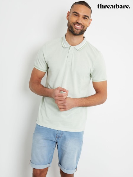 Threadbare Green 100% Cotton Polo Shirt With Herringbone Detail Collar (B70585) | €13
