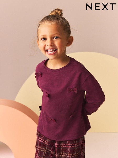 Purple 100% Cotton Long Sleeve Appliqué Bow Top (3mths-7yrs) (B70595) | €6 - €8