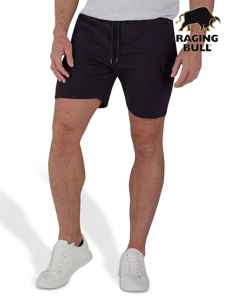 Raging Bull Stretch Waist 100% Cotton Jersey Cargo Black Short (B70604) | €84