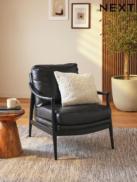 Distressed Faux Leather Black Flinton Wooden Accent Chair (B70641) | €490