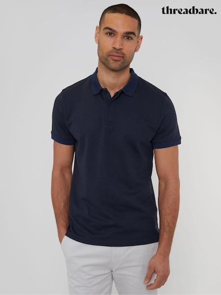 Bleumarin închis - Threadbare polo cu 100% bumbac, cu guler cu detaliu în formă de oase (B70645) | 83 LEI