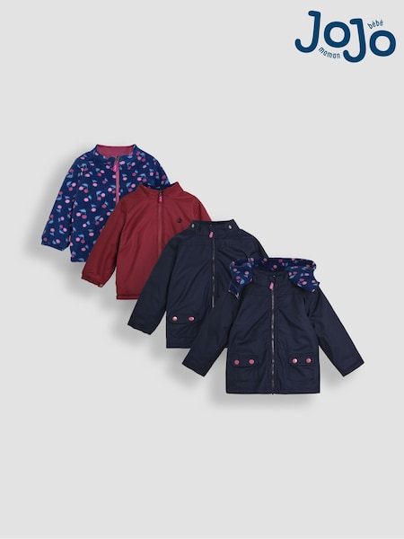 JoJo Maman Bébé Navy Pink Cherry 4-In-1 Polarfleece Jacket (B70662) | ₪329 - ₪350
