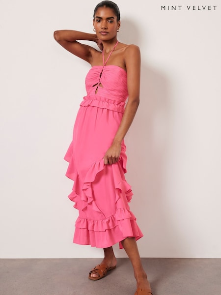 Mint Velvet Pink Ruffle Halter Midi Dress (B70827) | €42