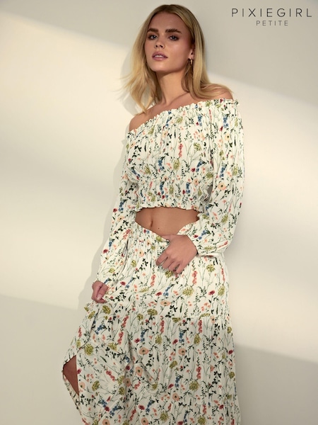 PixieGirl Petite Floral Print Bardot Top (B70828) | 201 LEI
