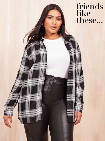 Curves Like These Black/White Long Sleeve Check Shirt (B70835) | €23
