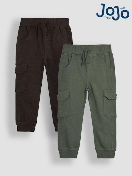 JoJo Maman Bébé Khaki Green & Brown Marl Cargo 100% Cotton Joggers 2 Pack (B70841) | €37