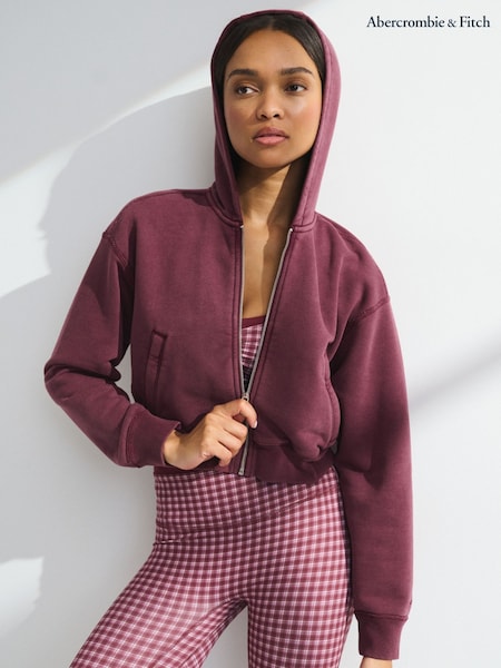 Červená - Abercrombie & Fitch Terry Cotton Washed Hoodie