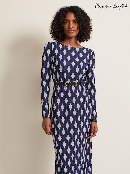Phase Eight Blue Kelly Geo Midi Shift Dress (B70926) | €63
