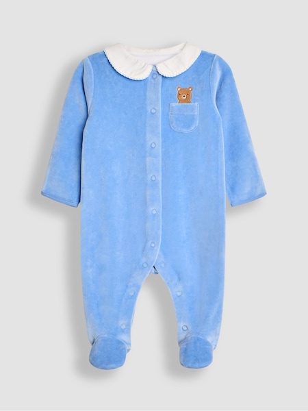 JoJo Maman Bébé Blue Velour Sleepsuit (B70996) | €39