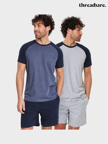Threadbare Blue Short Sleeve Cotton Blend Pyjamas Set 2 Pack (B71067) | €46