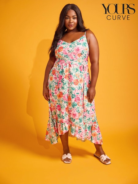 Yours Curve White Floral Print Frill Hem Dress (B71200) | 2,043 UAH