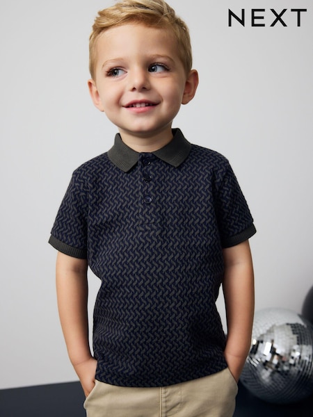 Charcoal Grey Short Sleeve Textured Polo Shirt (3mths-7yrs) (B71335) | $21 - $24