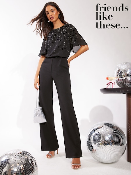 Friends Like These Sparkly Chiffon Short Flutter Sleeve Jumpsuit (B71489) | €38